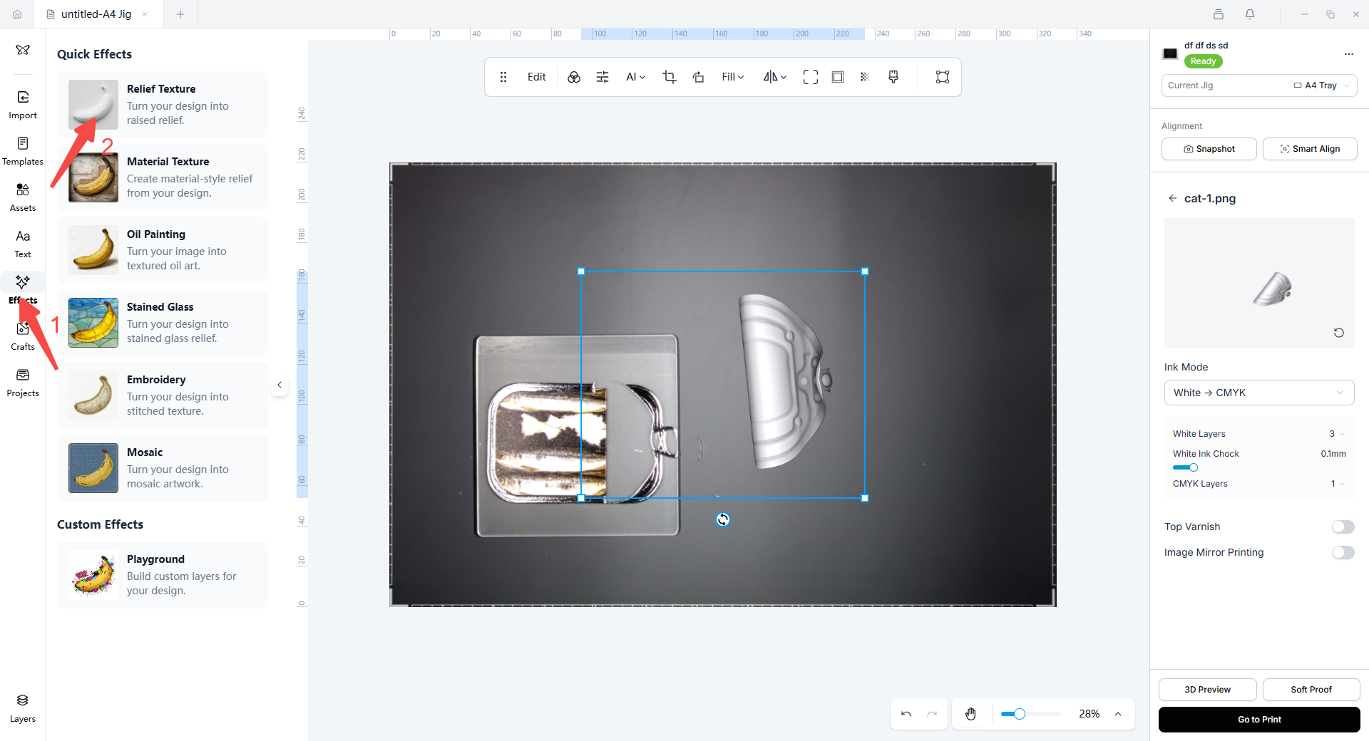 Relief Texture option selected for the gold-stamping layer