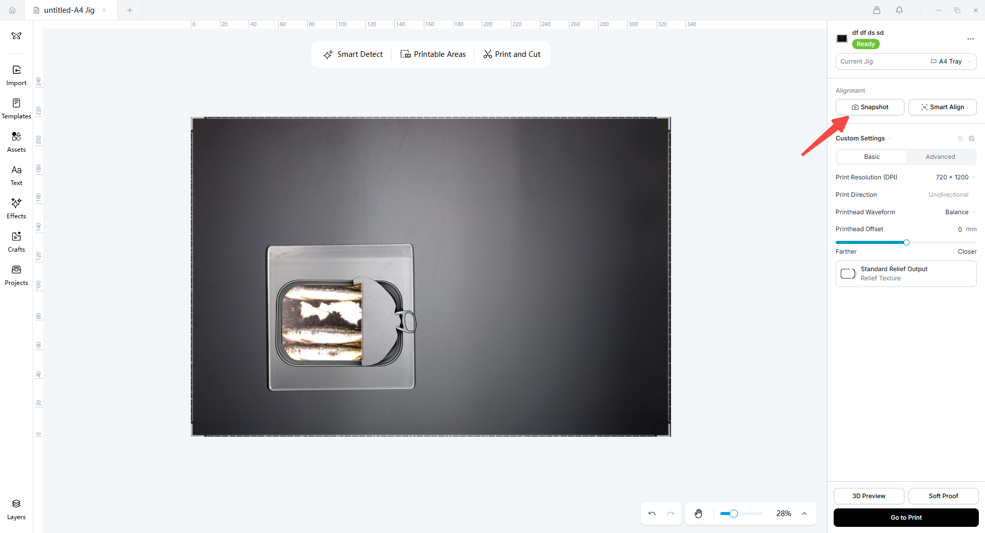 Snapshot button after silver foil application and repositioning