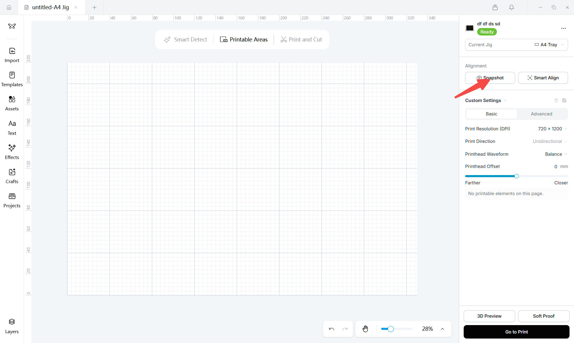 Snapshot button before setting up the dual-layer hot-stamping design