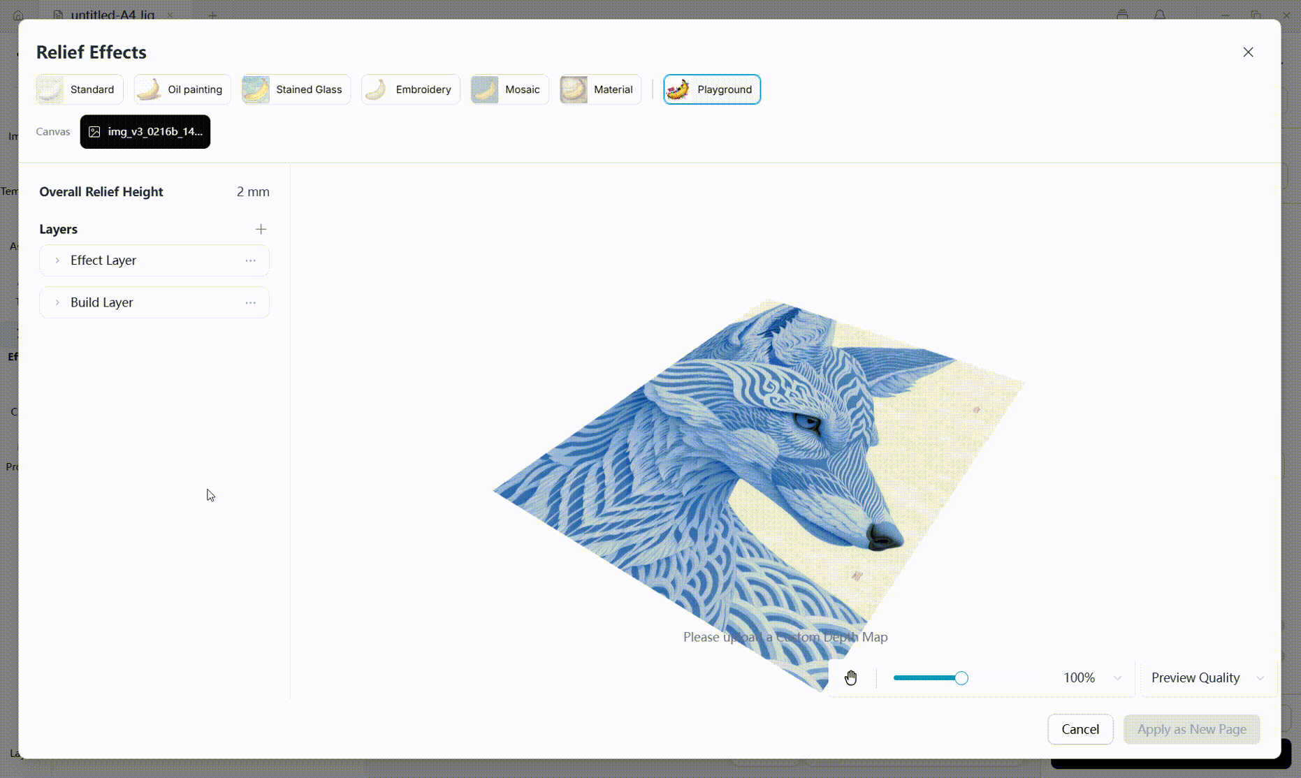 Configuring custom print layers in the Playground Relief Effects dialog