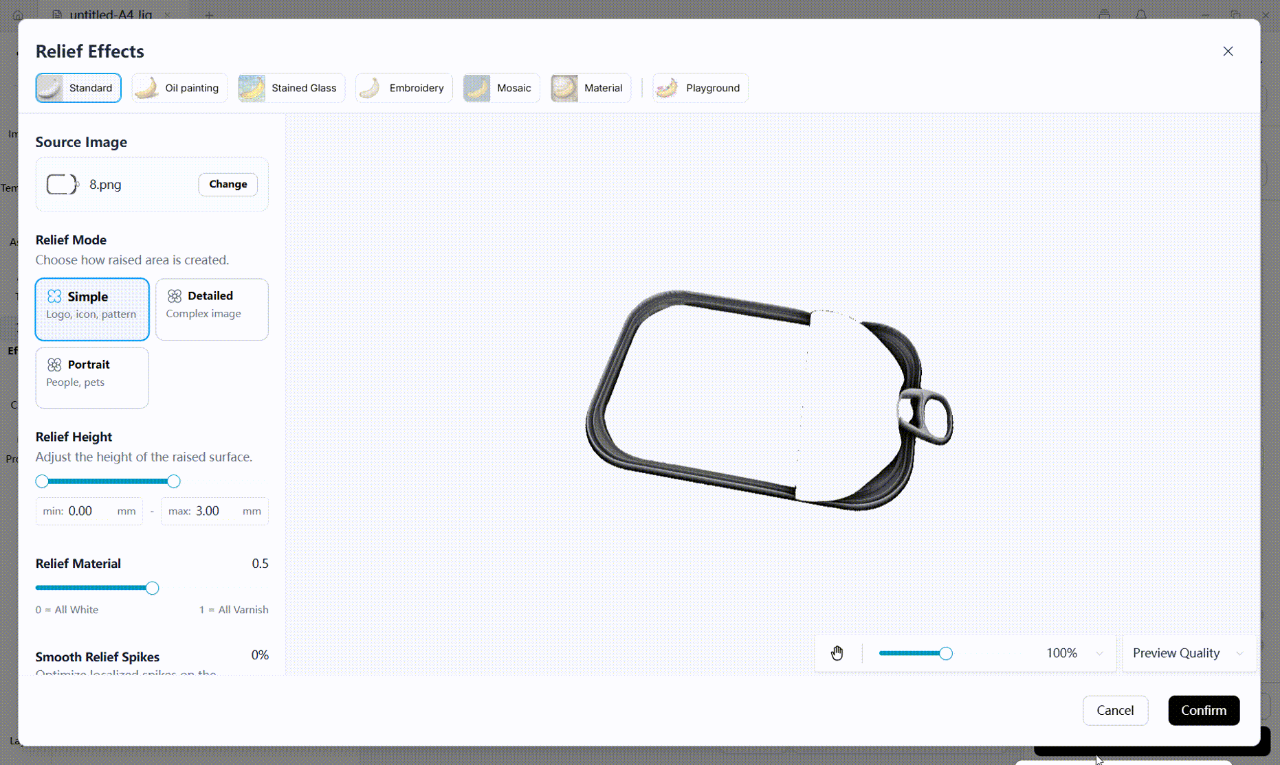 Configuring hot-stamping varnish relief parameters for the silver-stamping layer