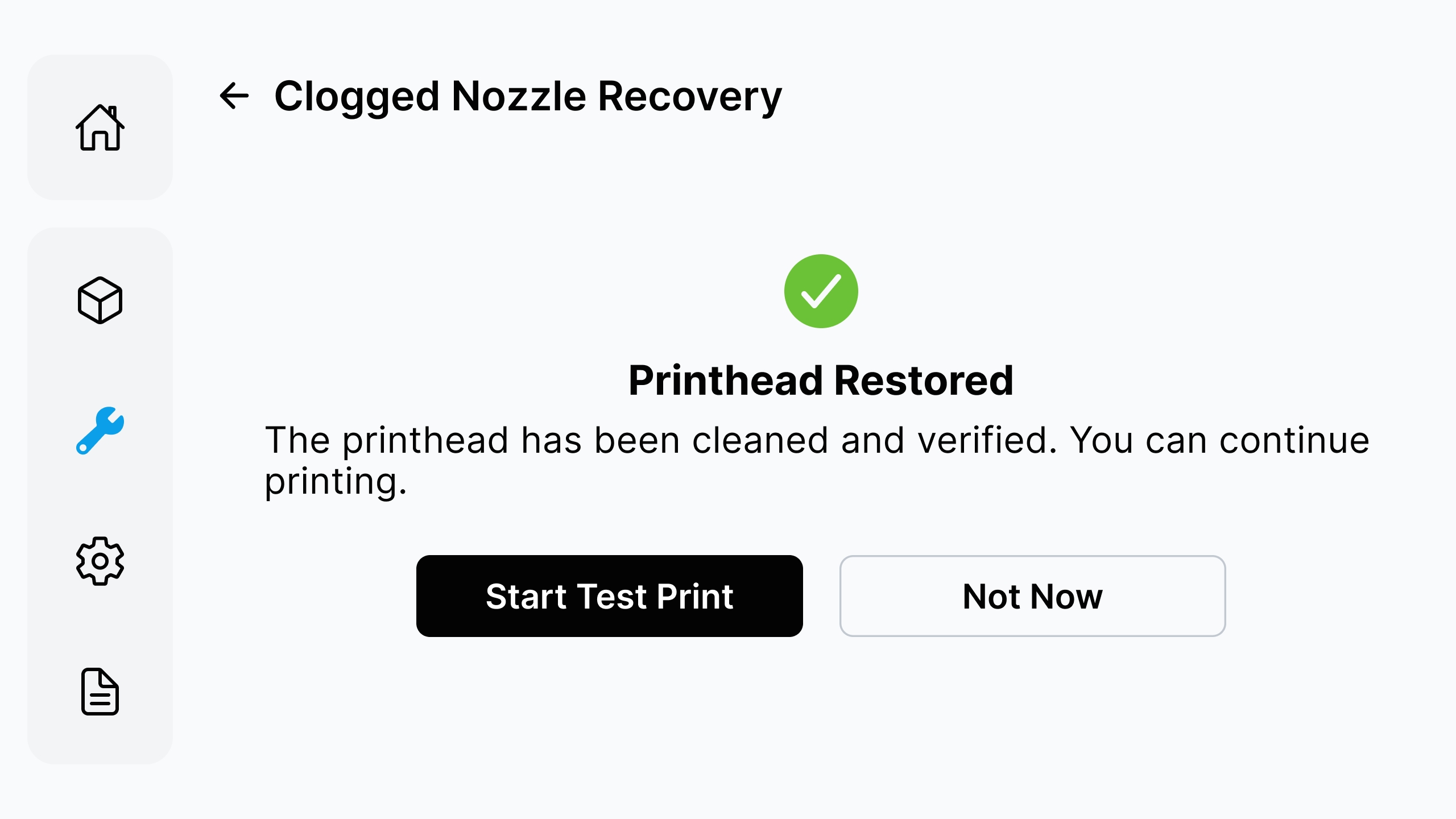 Clogged Nozzle Recovery in progress