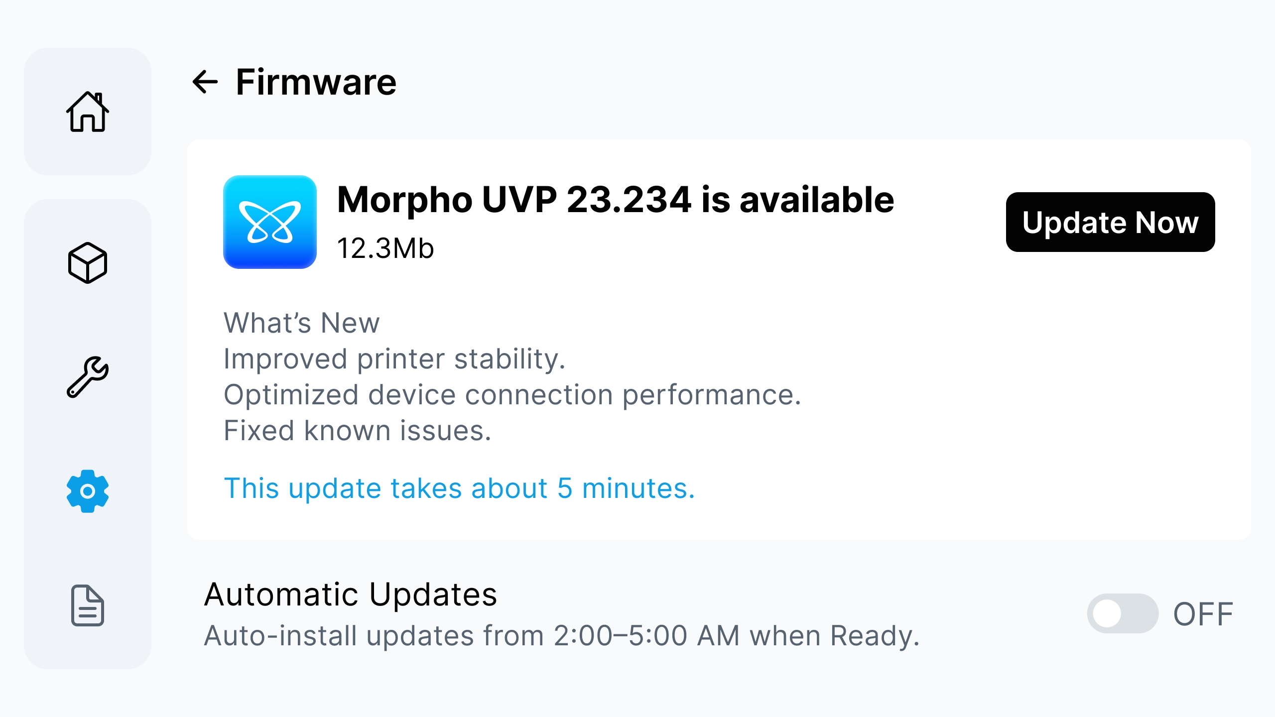 Firmware page: update available
