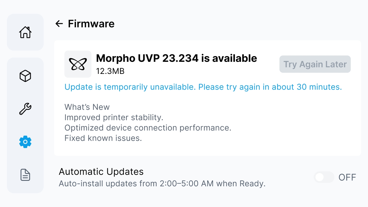 Firmware update temporarily unavailable