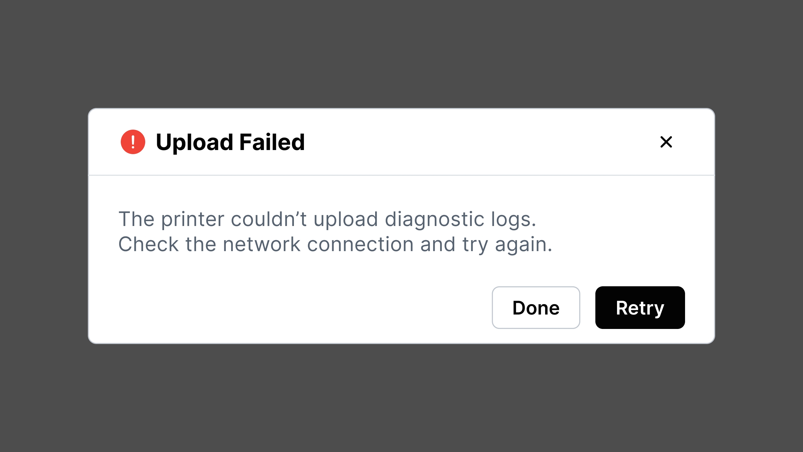 Upload Failed: check the network and tap Retry