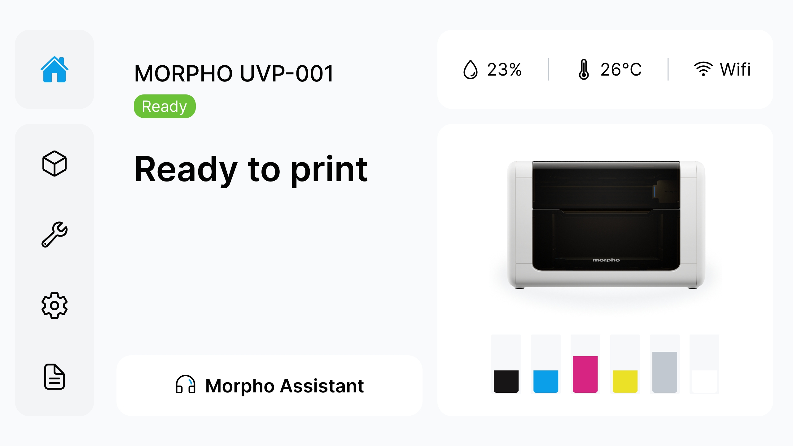 Morpho UV Printer home screen