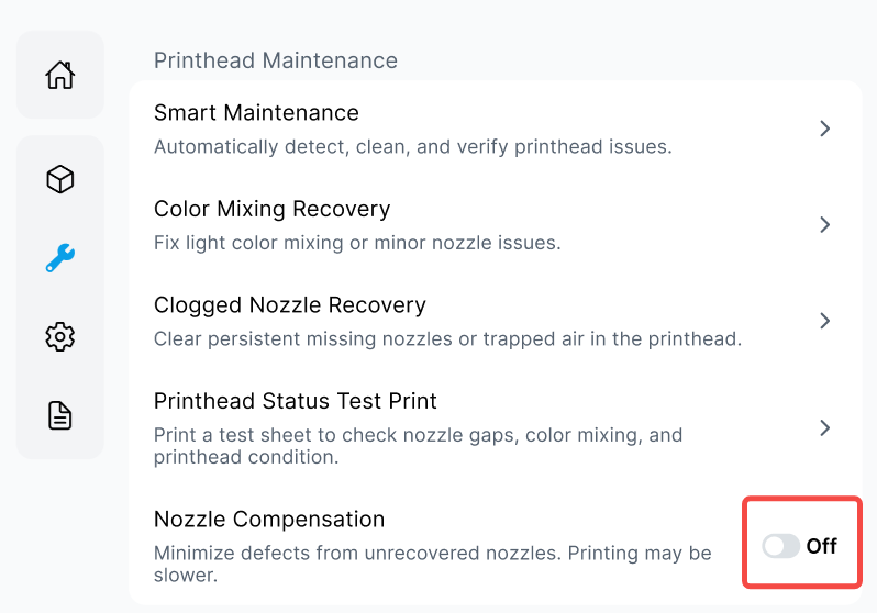 Nozzle Compensation Enabled