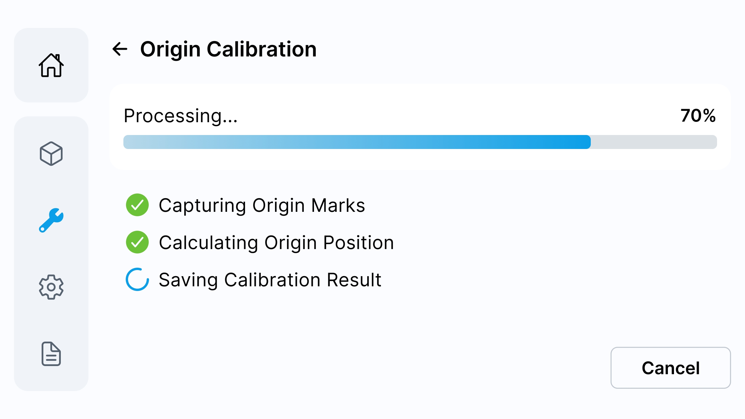 Origin Calibration in progress