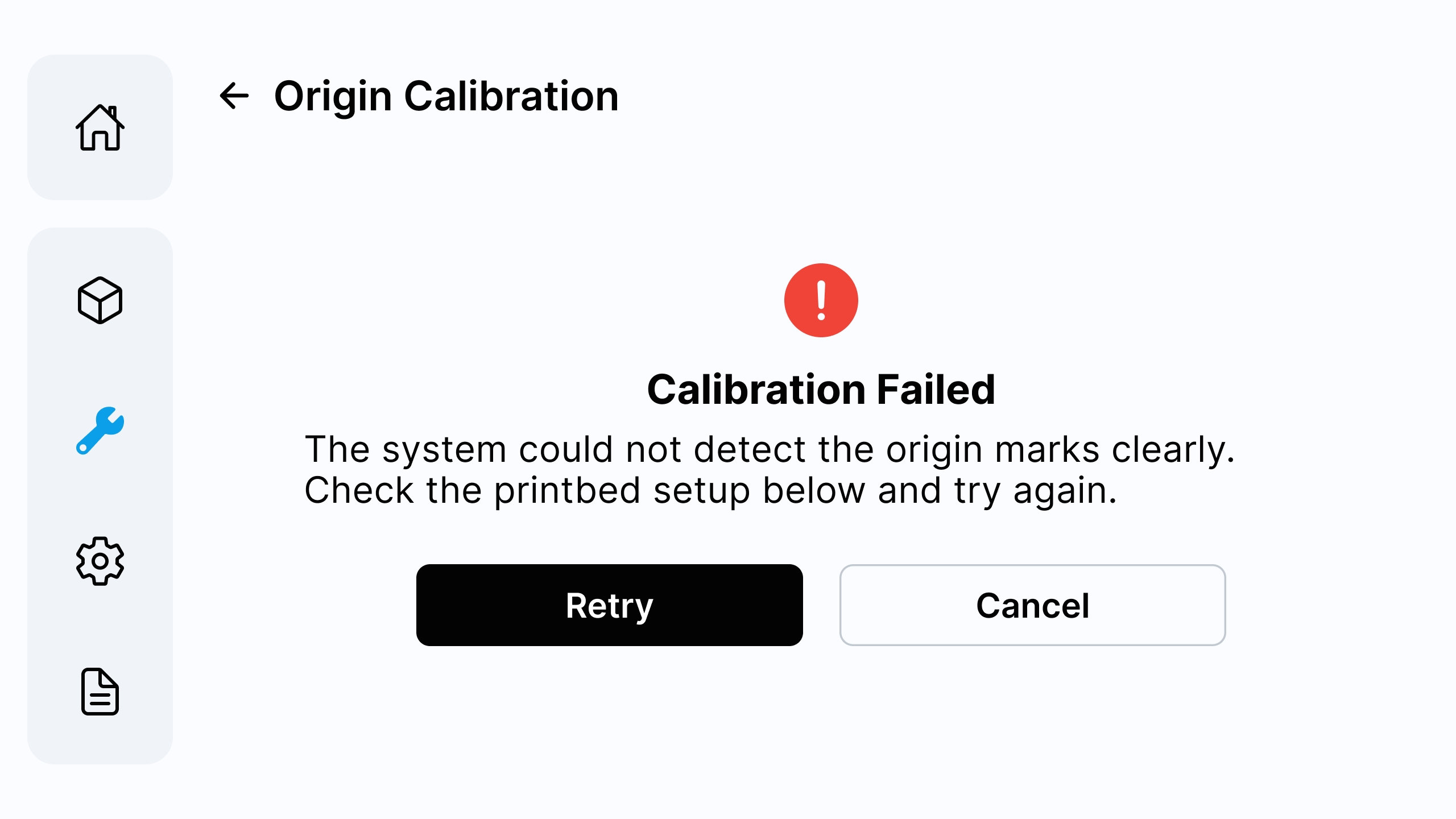 Origin Calibration failed