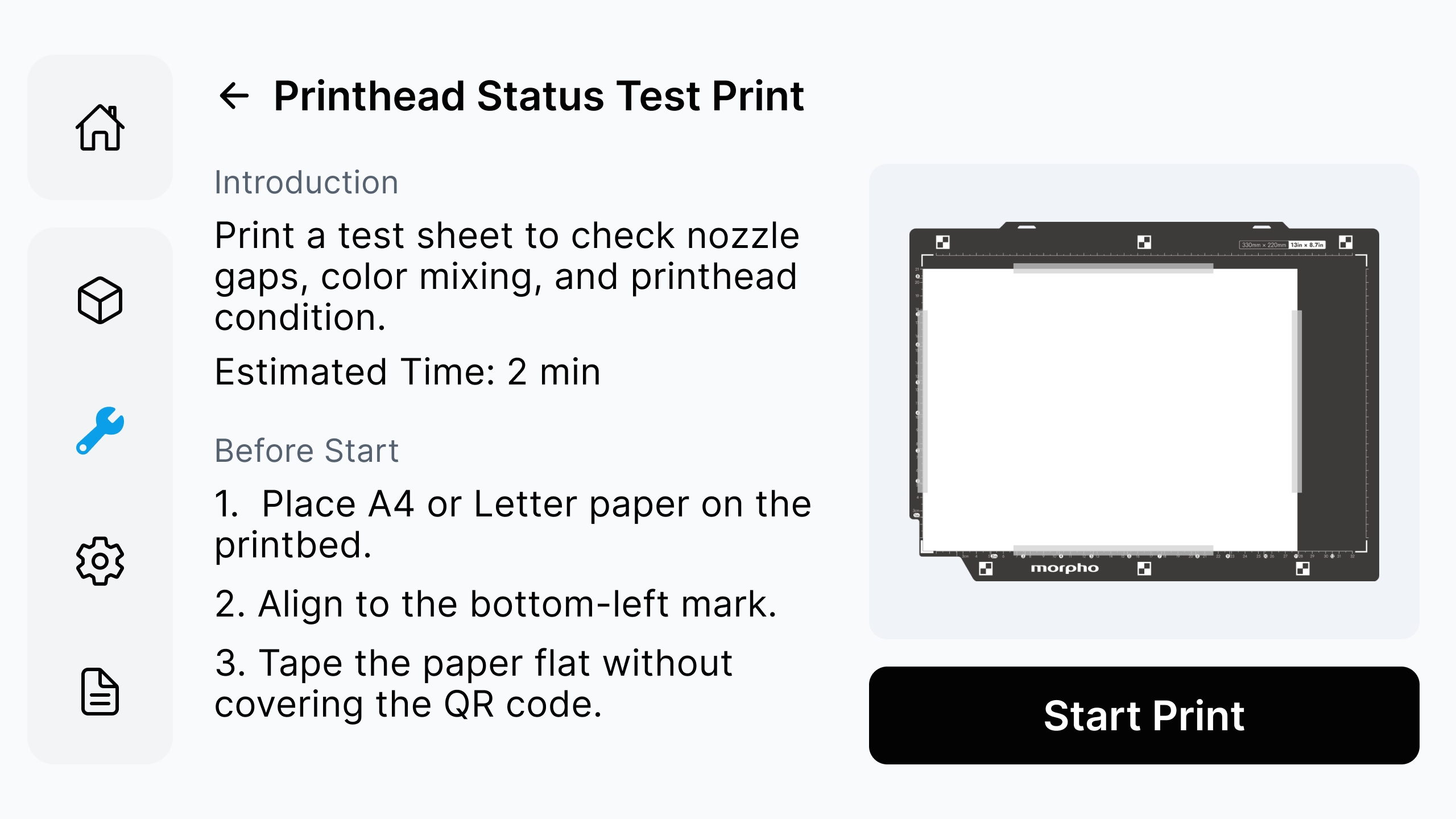 Prepare paper for Printhead Status Test Print