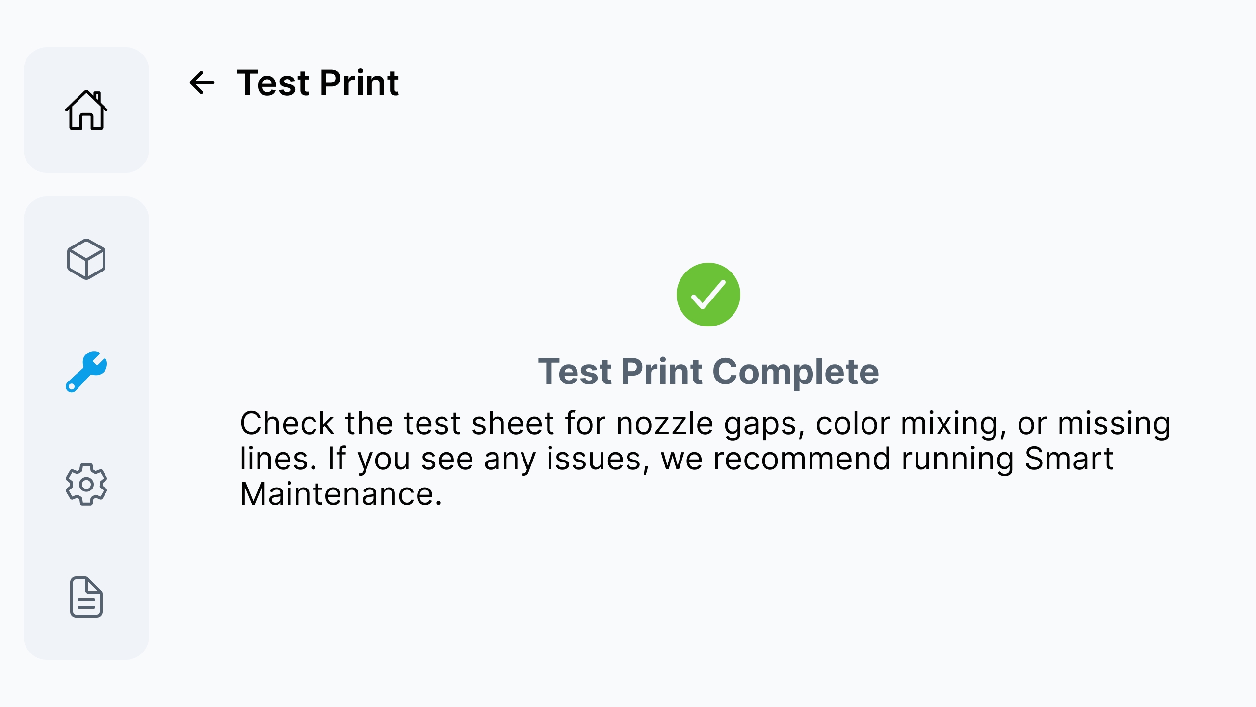 Printhead Status Test Print complete