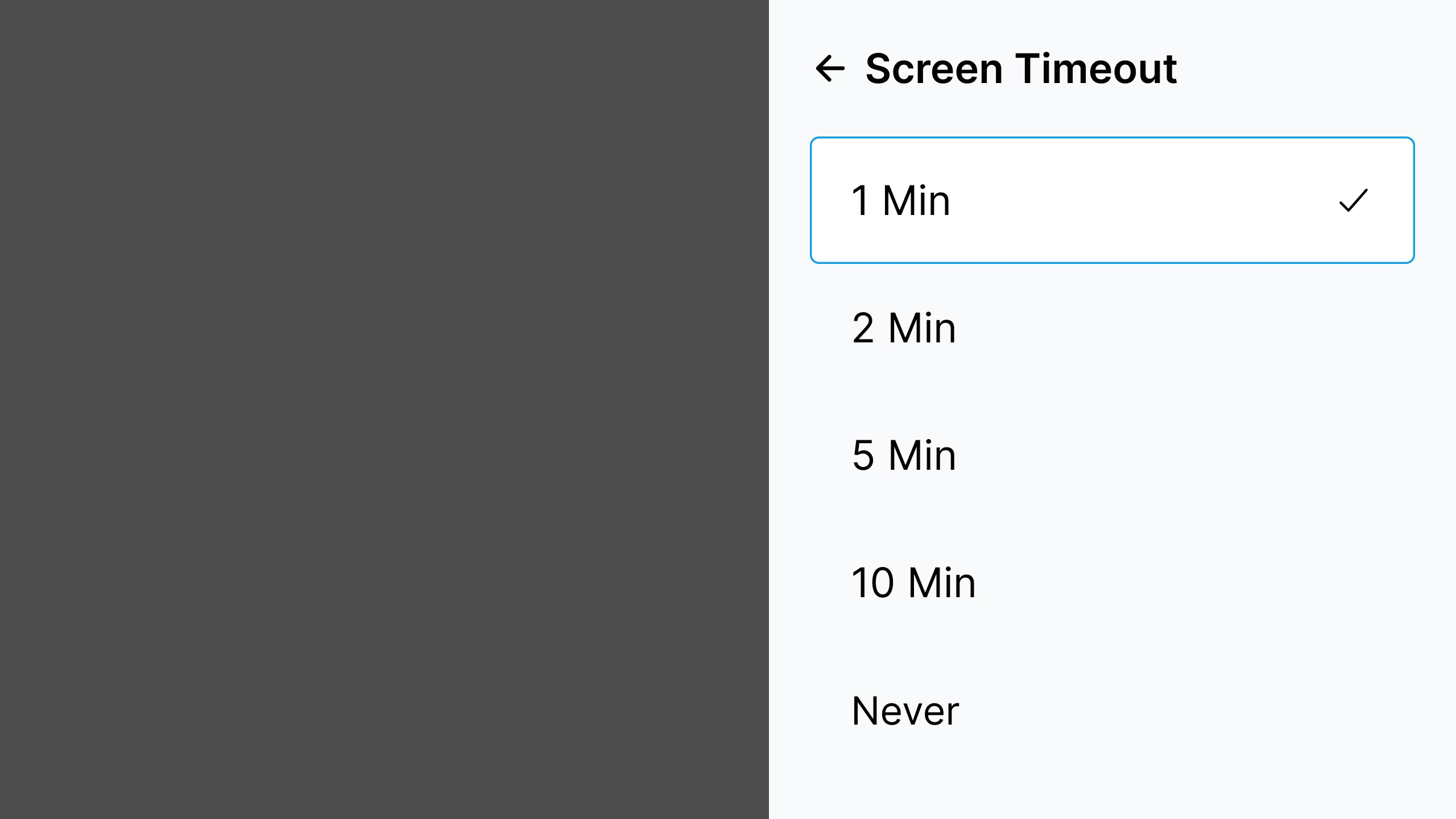Screen Timeout: select the automatic screen timeout