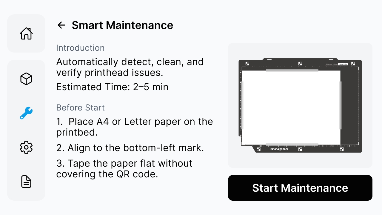 Smart Maintenance preparation screen