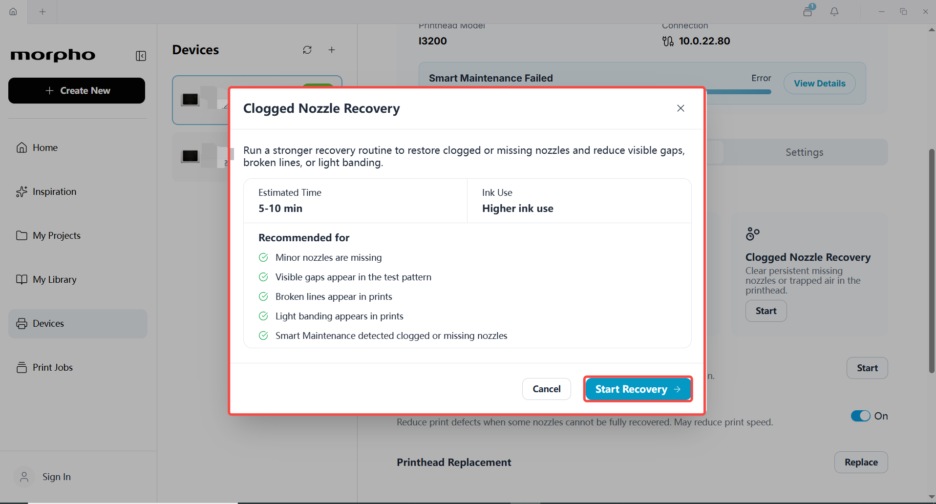 Clogged Nozzle Recovery information