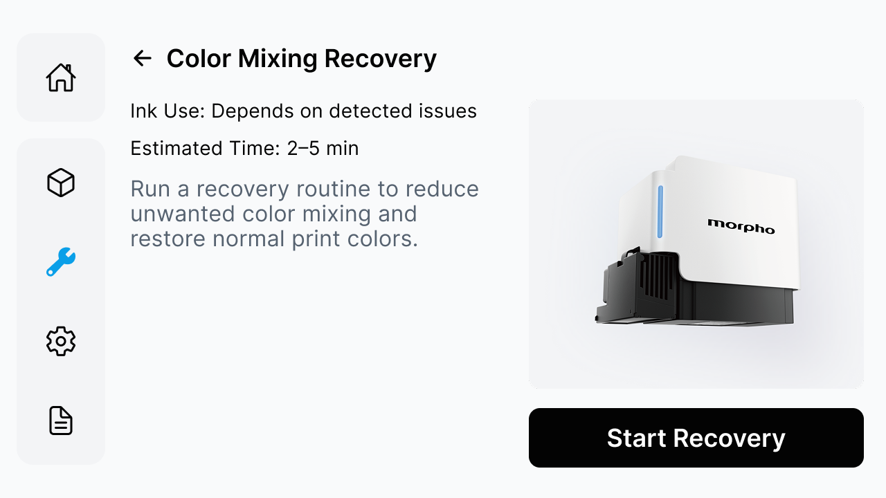 Start Color Mixing Recovery on the printer screen