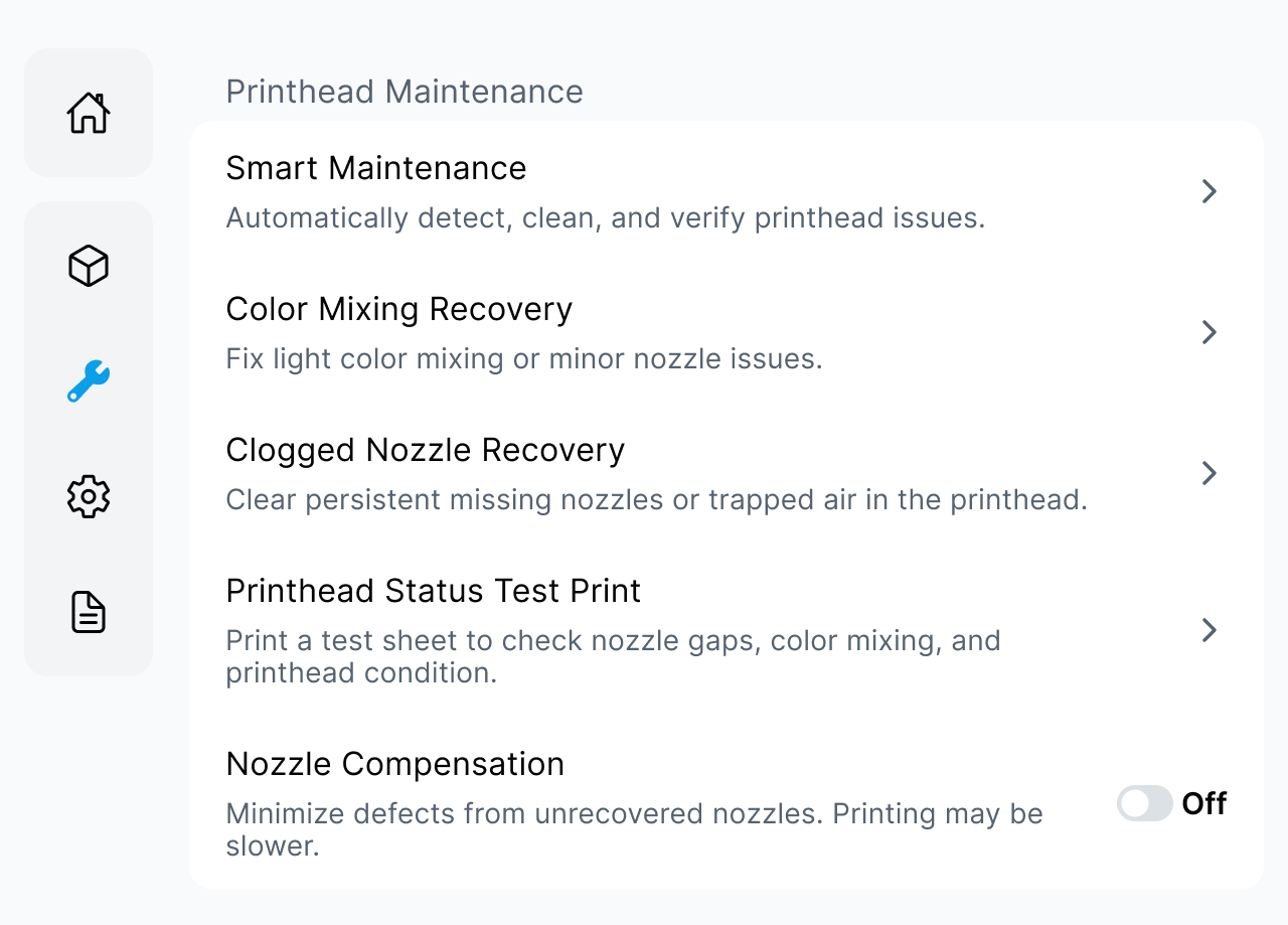 Open Maintenance on the printer screen