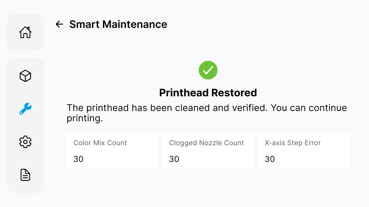 Smart Maintenance showing the printhead restored result