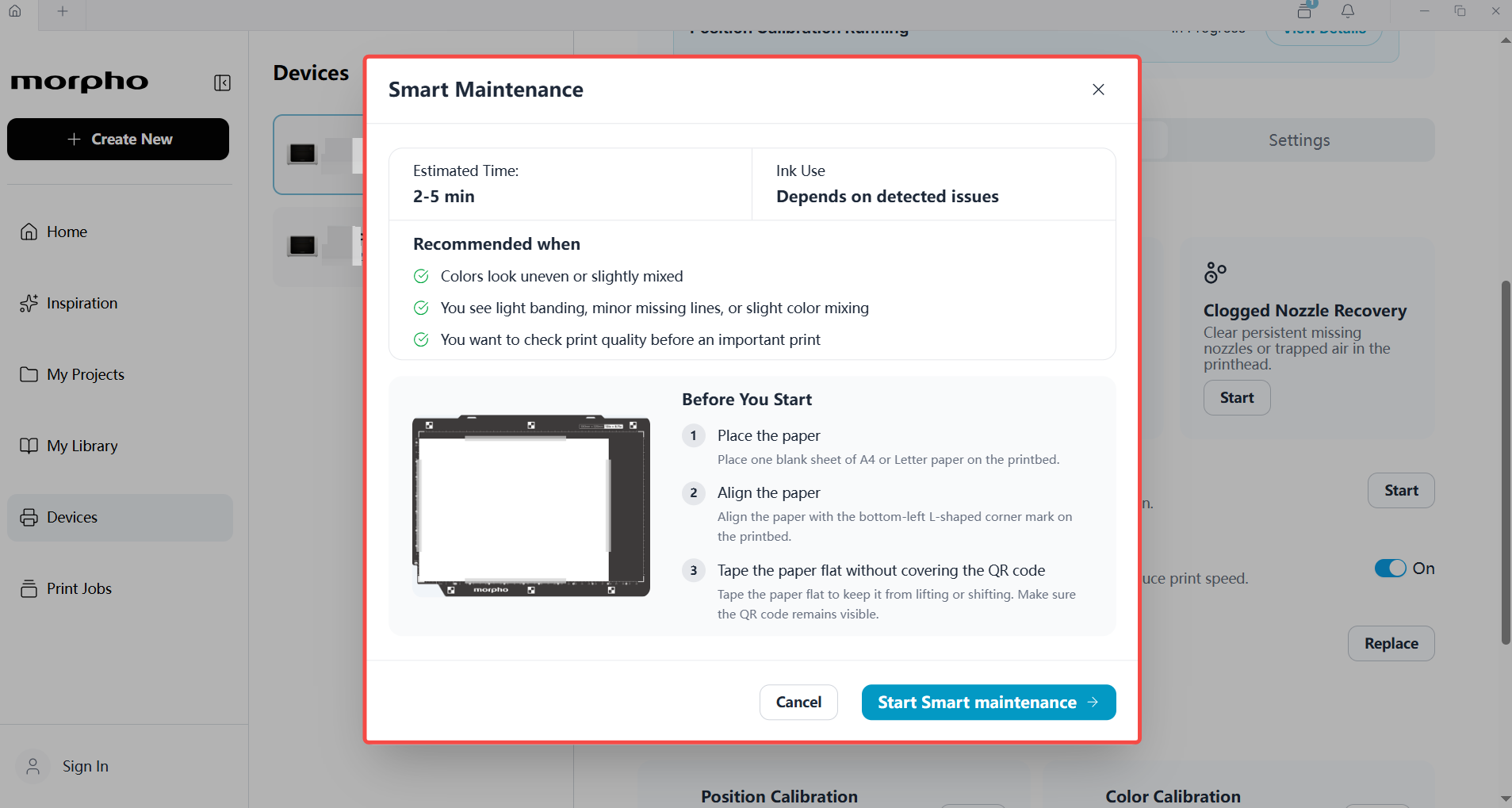 Start Smart Maintenance in Morpho Studio