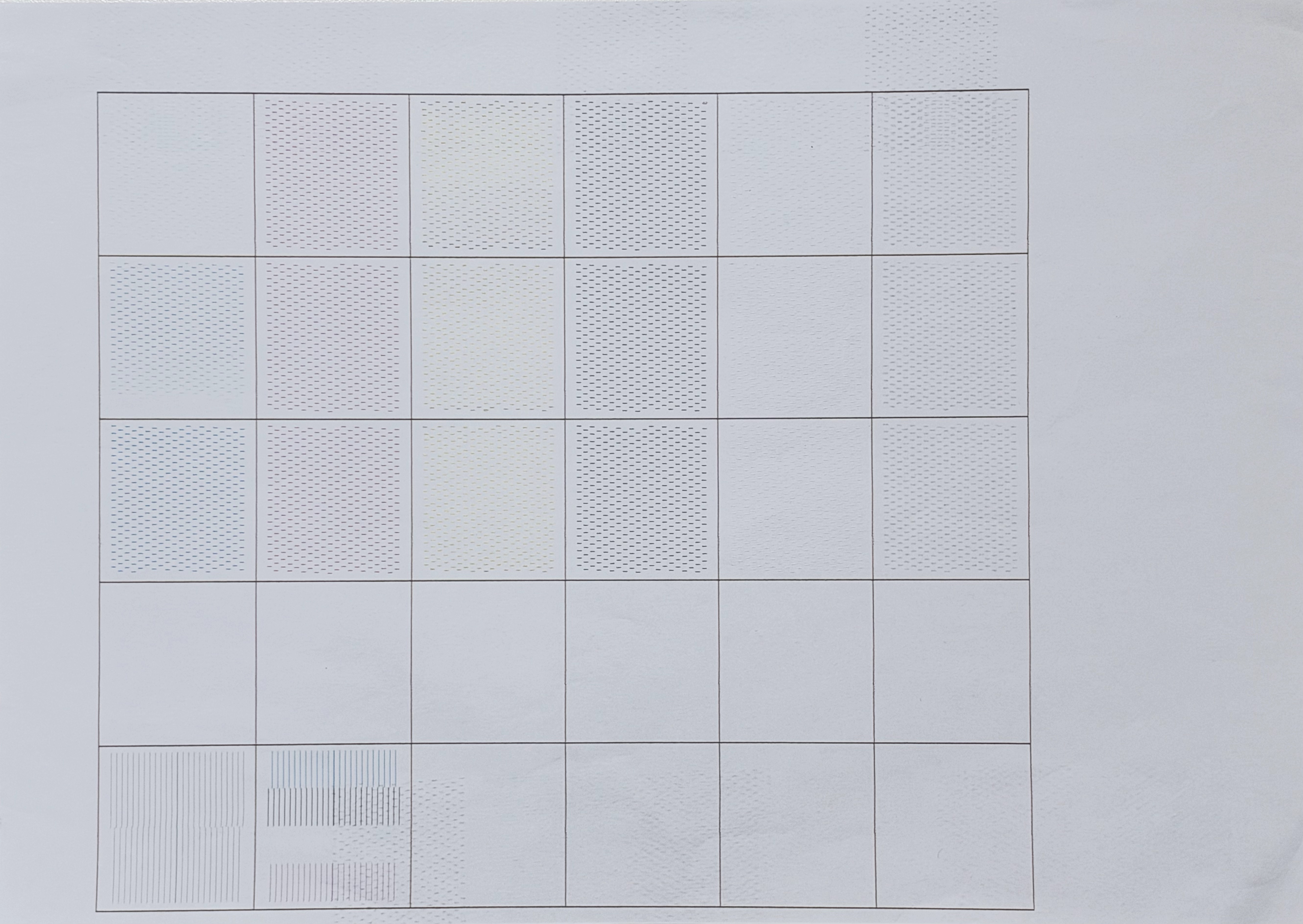 Test print with color mixing, resolved within four recovery attempts